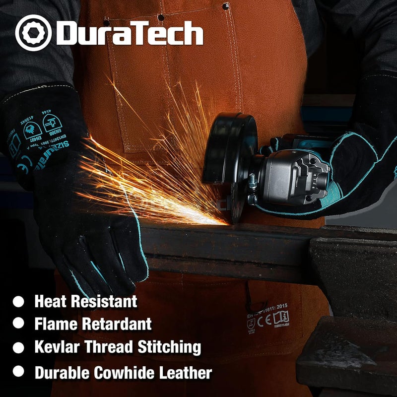 DURATECH Leather Welding Apron, Heat Flame Resistant, 23" x 36" Heavy Duty Work Apron with 6 Tool Pockets, 100% Cowhide Leather - Image 2